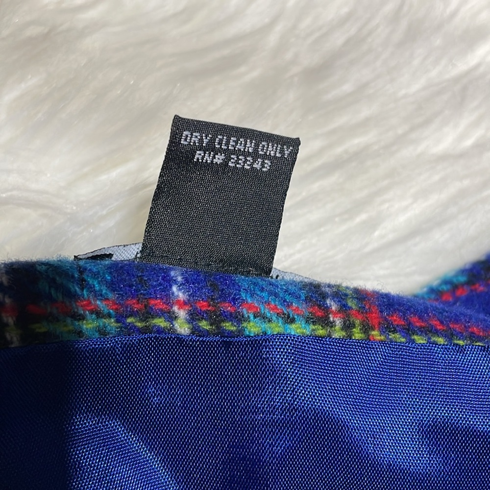 #0071 NEW YORK & CO Wool Blend Blue Plaid Wrap Skirt Mini-4 - Picture 7 of 10